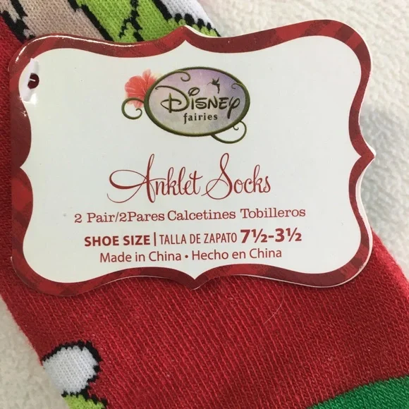 ✨🎄 2 Pairs of Disney Fairies Tinker Bell Christmas Anklet Socks, NWT 🎄✨ - Picture 5 of 11